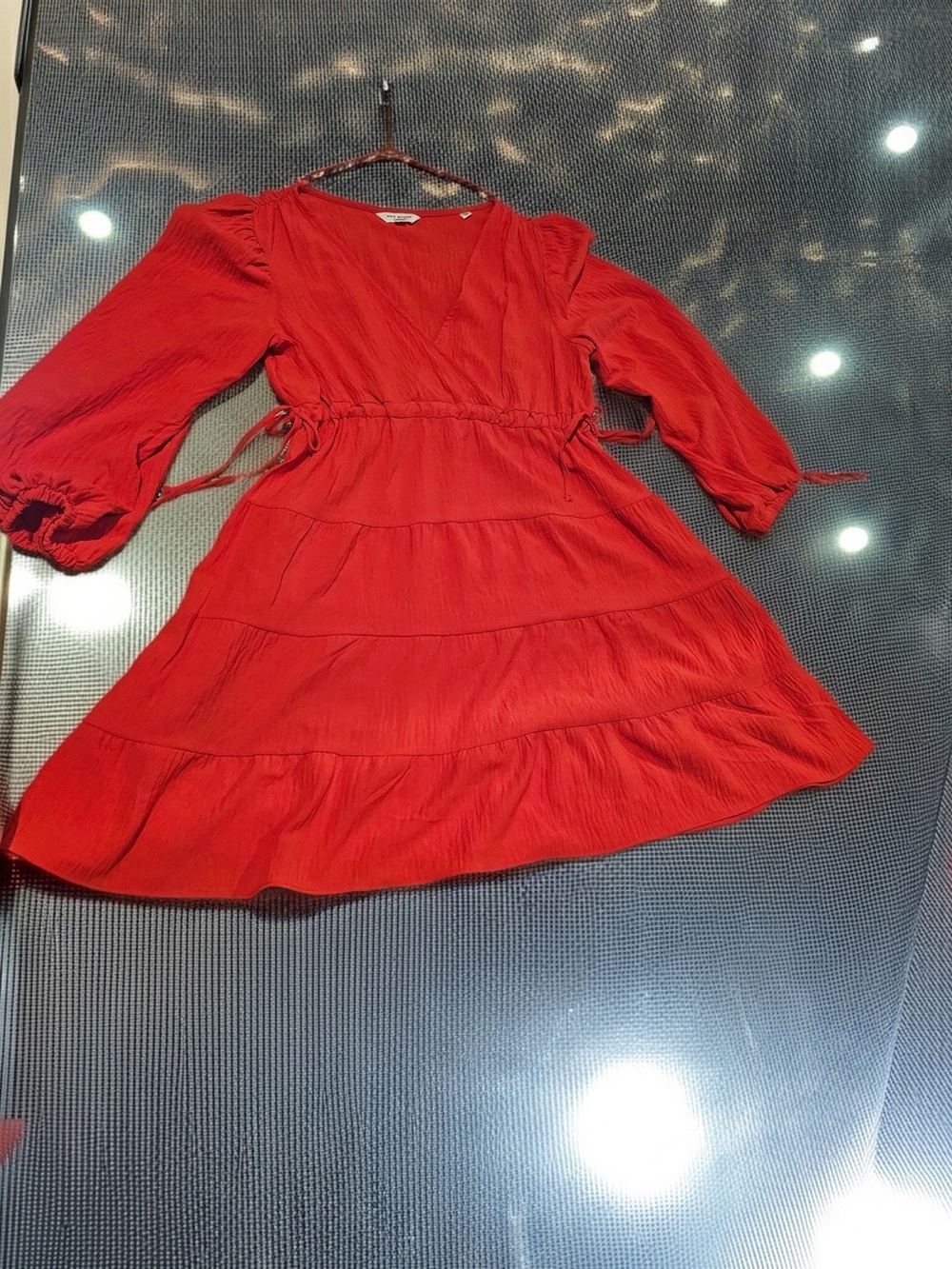 NWOT Max Studio London Red Tiered Puff Sleeve Mini Dress Size Small
